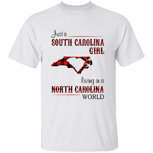 Just A South Carolina Girl Living In A North Carolina World T-shirt - T-shirt Born Live Plaid Red Teezalo