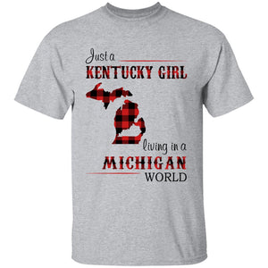 Just A Kentucky  Girl Living In A Michigan World T-shirt - T-shirt Born Live Plaid Red Teezalo