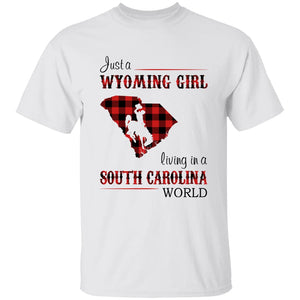 Just A Wyoming Girl Living In A South Carolina World T-shirt - T-shirt Born Live Plaid Red Teezalo