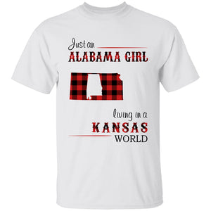Just An Alabama Girl Living In A Kansas World T-shirt - T-shirt Born Live Plaid Red Teezalo