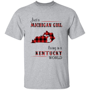 Just A Michigan Girl Living In A Kentucky World T-shirt - T-shirt Born Live Plaid Red Teezalo