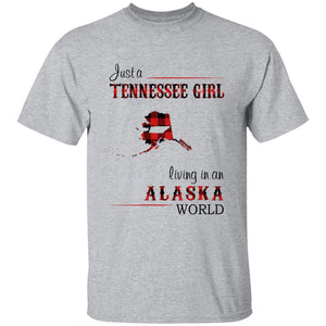 Just A Tennessee Girl Living In An Alaska World T-shirt - T-shirt Born Live Plaid Red Teezalo