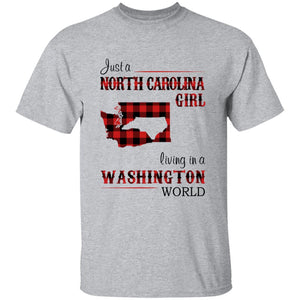 Just A North Carolina Girl Living In A Washington World T-shirt - T-shirt Born Live Plaid Red Teezalo