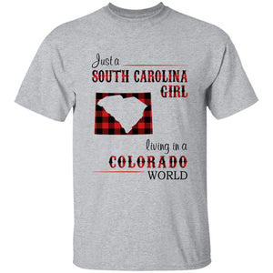 Just A South Carolina Girl Living In A Colorado World T-shirt - T-shirt Born Live Plaid Red Teezalo