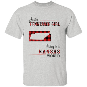 Just A Tennessee Girl Living In A Kansas World T-shirt - T-shirt Born Live Plaid Red Teezalo