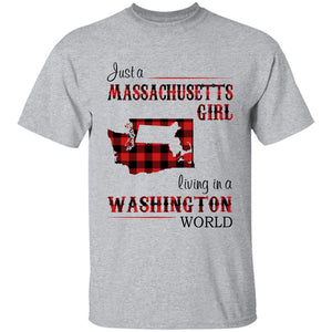 Just A Massachusetts Girl Living In A Washington World T-shirt - T-shirt Born Live Plaid Red Teezalo