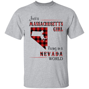 Just A Massachusetts Girl Living In A Nevada World T-shirt - T-shirt Born Live Plaid Red Teezalo