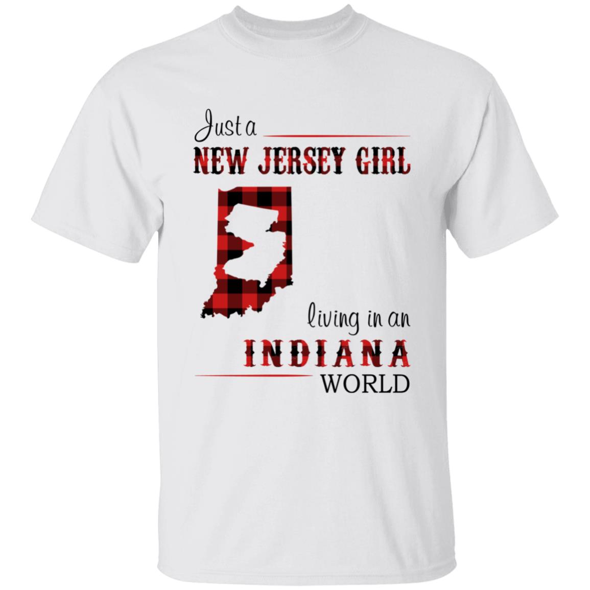 Just A New Jersey Girl Living In An Indiana World T-shirt - T-shirt Born Live Plaid Red Teezalo