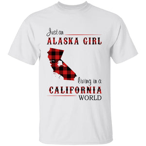 Just An Alaska Girl Living In A California World T-shirt - T-shirt Born Live Plaid Red Teezalo