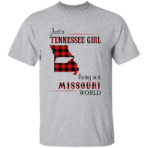 Just A Tennessee Girl Living In A Missouri World T-shirt - T-shirt Born Live Plaid Red Teezalo