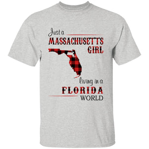 Just A Massachusetts Girl Living In A Florida World T-shirt - T-shirt Born Live Plaid Red Teezalo