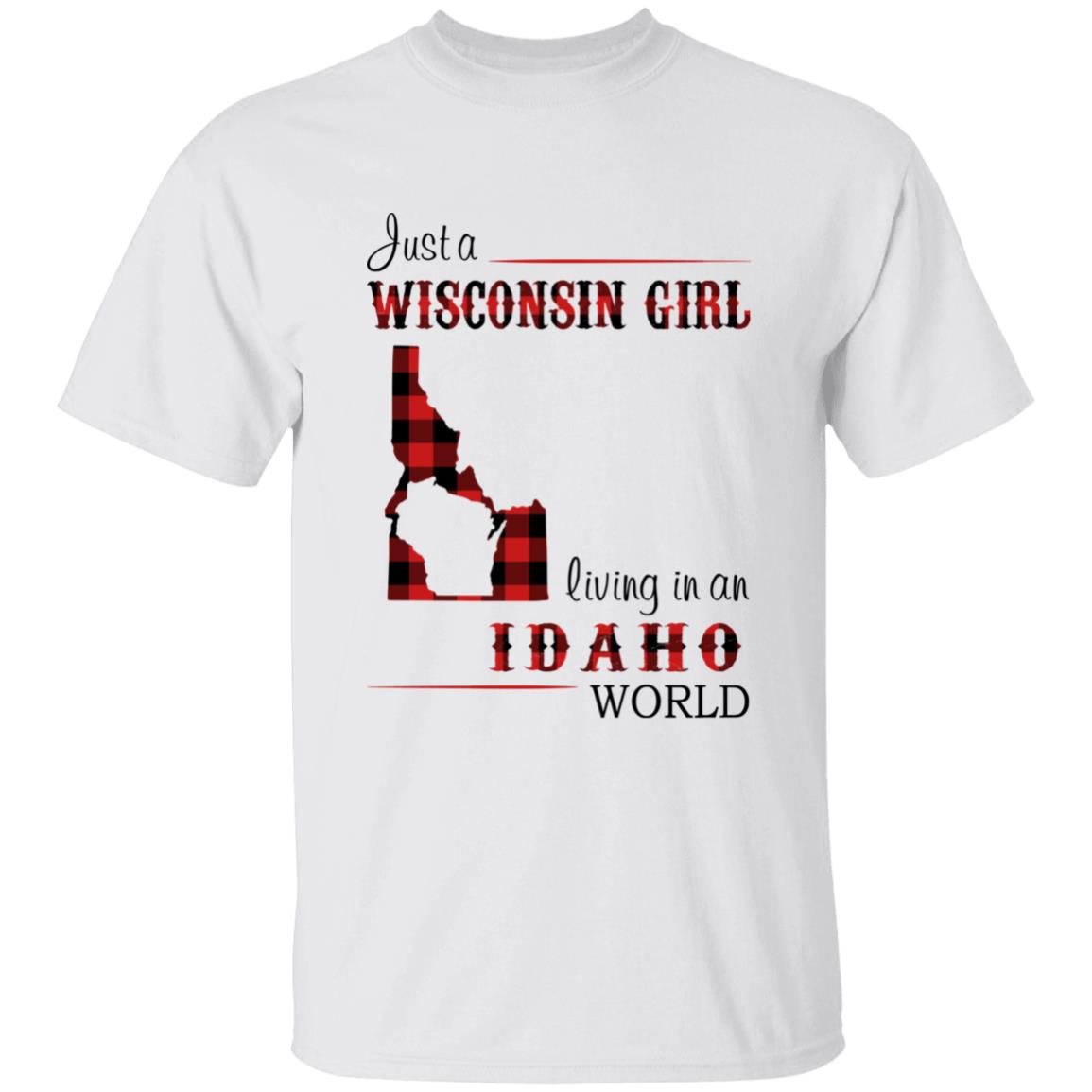 Just A Wisconsin Girl Living In An Idaho World T-shirt - T-shirt Born Live Plaid Red Teezalo