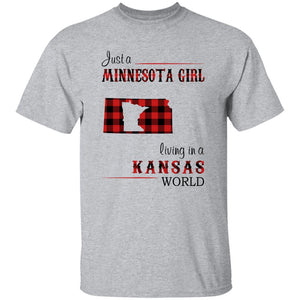 Just A Minnesota Girl Living In A Kansas World T-shirt - T-shirt Born Live Plaid Red Teezalo