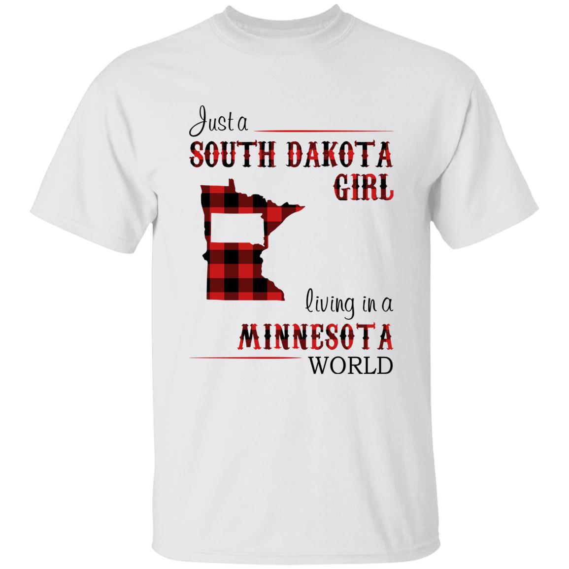 Just A South Dakota Girl Living In A Minnesota World T-shirt - T-shirt Born Live Plaid Red Teezalo
