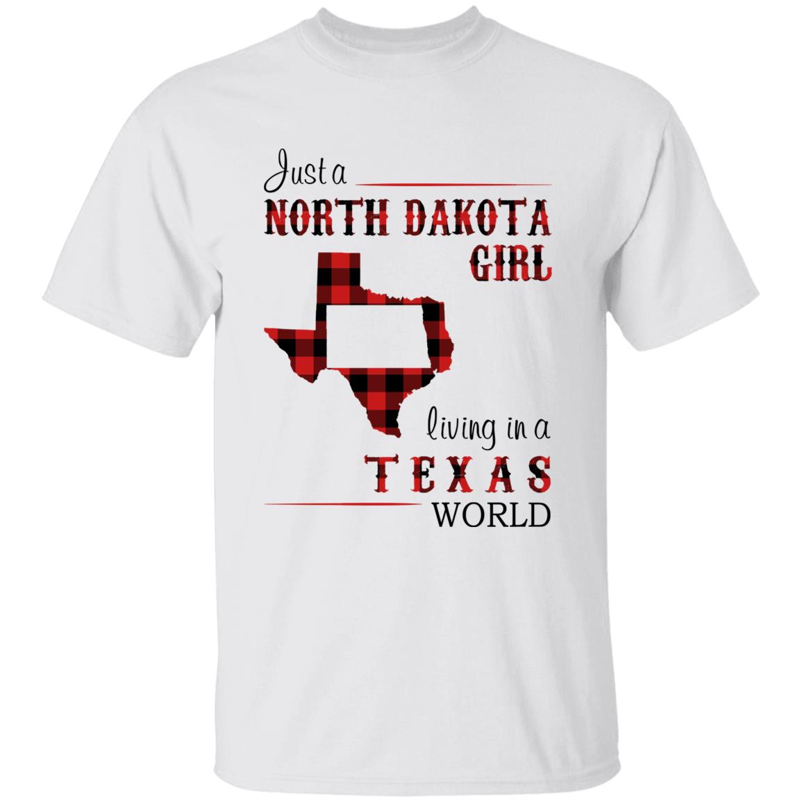 Just A North Dakota Girl Living In A Texas World T-shirt - T-shirt Born Live Plaid Red Teezalo