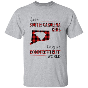 Just A South Carolina Girl Living In A Connecticut World T-shirt - T-shirt Born Live Plaid Red Teezalo