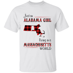 Just An Alabama Girl Living In A Massachusetts World T-shirt - T-shirt Born Live Plaid Red Teezalo