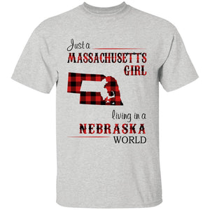 Just A Massachusetts Girl Living In A Nebraska World T-shirt - T-shirt Born Live Plaid Red Teezalo