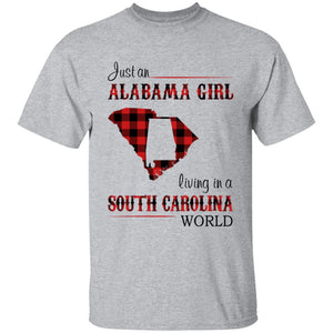 Just An Alabama  Girl Living In A South Carolina World T-shirt - T-shirt Born Live Plaid Red Teezalo