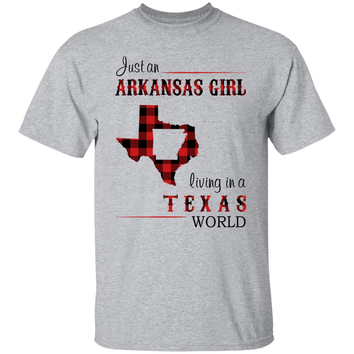 Just An Arkansas Girl Living In A Texas World T-shirt - T-shirt Born Live Plaid Red Teezalo