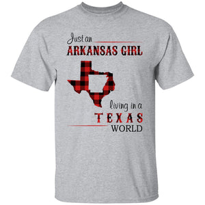 Just An Arkansas Girl Living In A Texas World T-shirt - T-shirt Born Live Plaid Red Teezalo