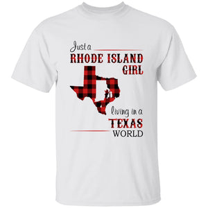 Just A Rhode Island  Girl Living In A Texas World T-shirt - T-shirt Born Live Plaid Red Teezalo