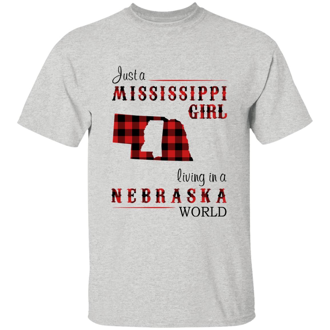 Just A Mississippi Girl Living In A Nebraska World T-shirt - T-shirt Born Live Plaid Red Teezalo