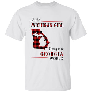 Just A Michigan Girl Living In A Georgia World T-shirt - T-shirt Born Live Plaid Red Teezalo