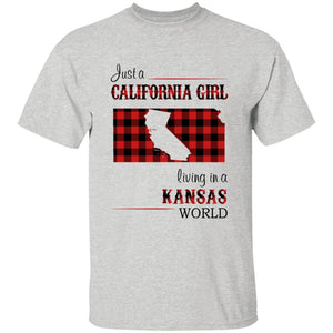 Just A California Girl Living In A Kansas World T-Shirt - T-shirt Born Live Plaid Red Teezalo