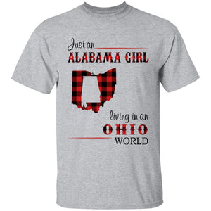 Just An Alabama Girl Living In An Ohio World T-shirt - T-shirt Born Live Plaid Red Teezalo