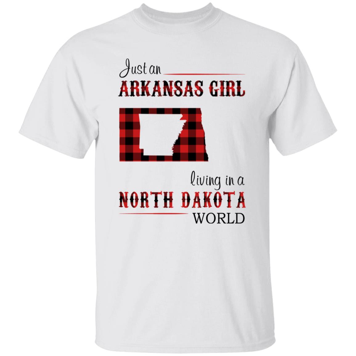 Just An Arkansas Girl Living In A North Dakota World T-shirt - T-shirt Born Live Plaid Red Teezalo