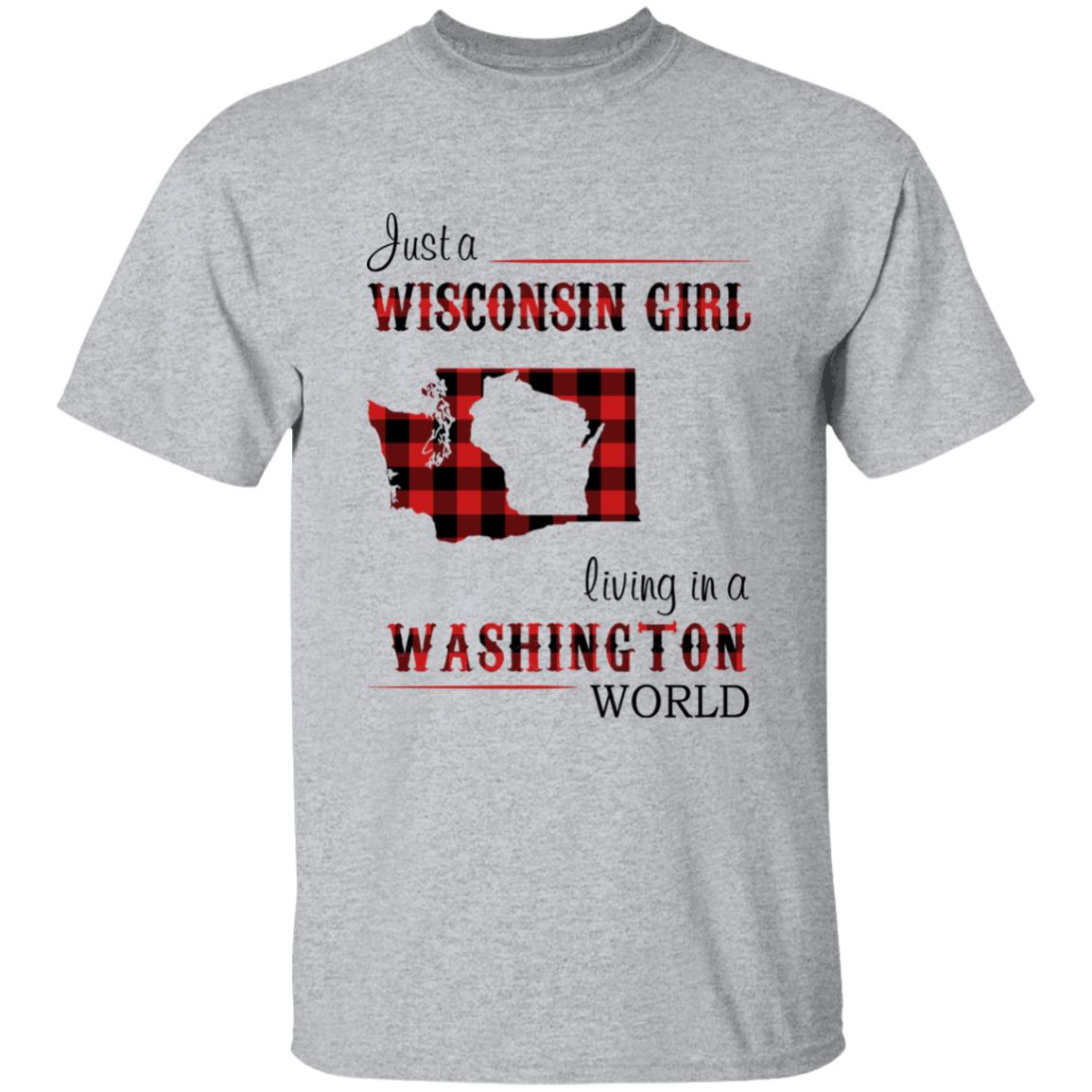 Just A Wisconsin Girl Living In A Washington World T-shirt - T-shirt Born Live Plaid Red Teezalo