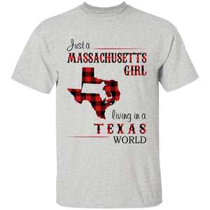 Just A Massachusetts Girl Living In A Texas World T-shirt - T-shirt Born Live Plaid Red Teezalo