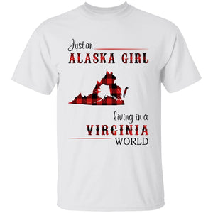 Just An Alaska Girl Living In A Virginia World T-shirt - T-shirt Born Live Plaid Red Teezalo