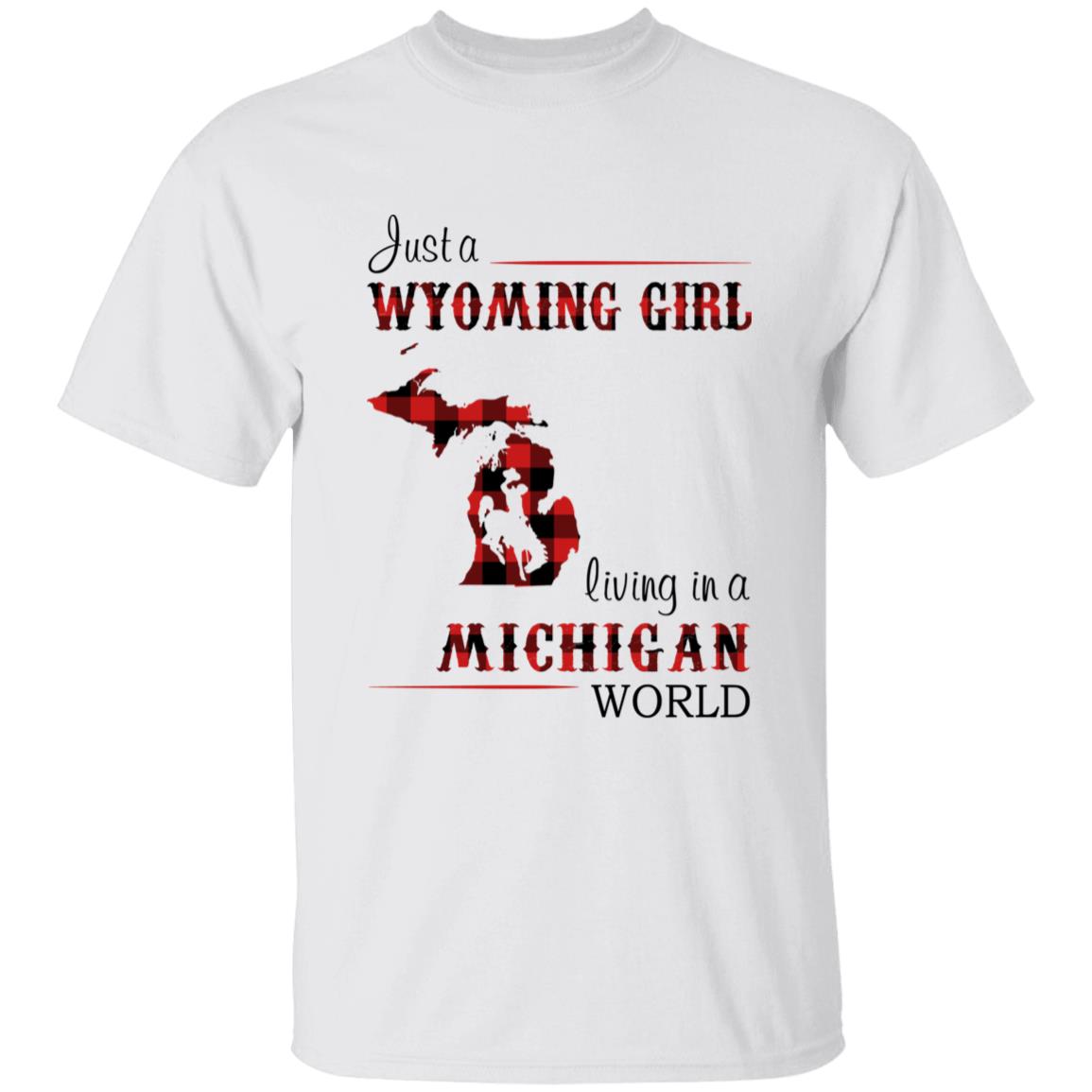 Just A Wyoming Girl Living In A Michigan World T-shirt - T-shirt Born Live Plaid Red Teezalo