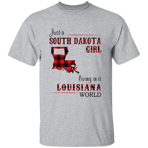 Just A South Dakota Girl Living In A Louisiana World T-shirt - T-shirt Born Live Plaid Red Teezalo