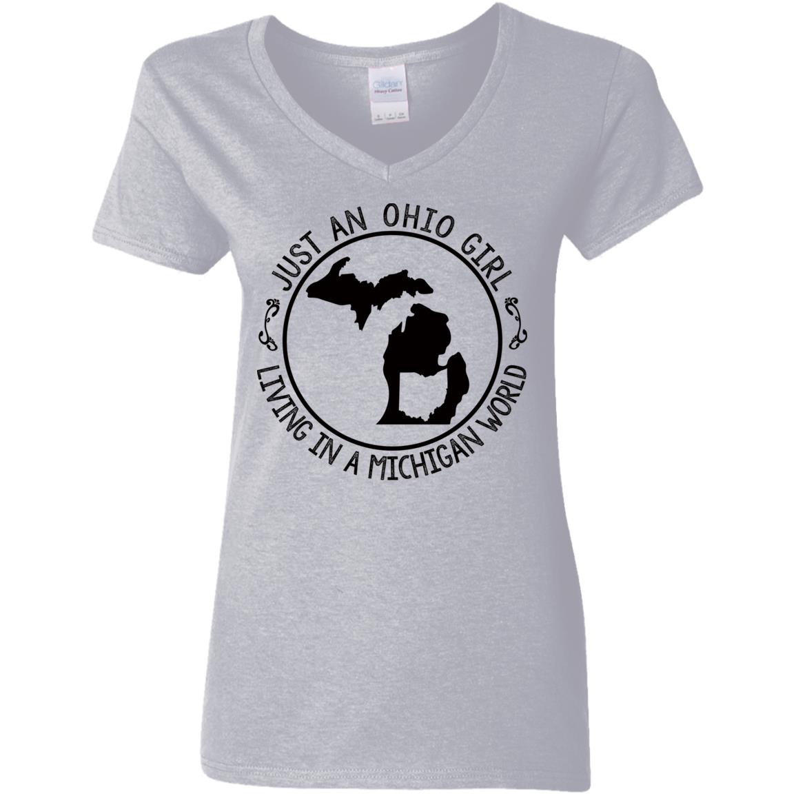 Just An Ohio Girl Living In A Michigan World T-Shirt - T-shirt Teezalo