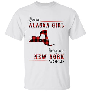 Just An Alaska Girl Living In A New York World T-shirt - T-shirt Born Live Plaid Red Teezalo