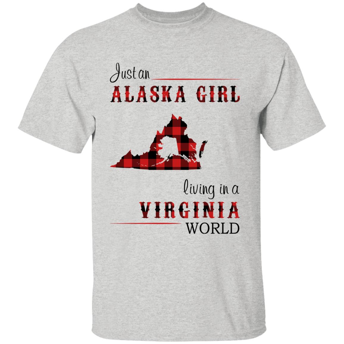 Just An Alaska Girl Living In A Virginia World T-shirt - T-shirt Born Live Plaid Red Teezalo