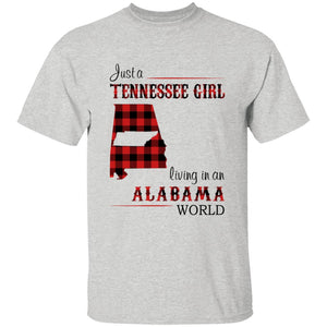 Just A Tennessee Girl Living In An Alabama World T-shirt - T-shirt Born Live Plaid Red Teezalo