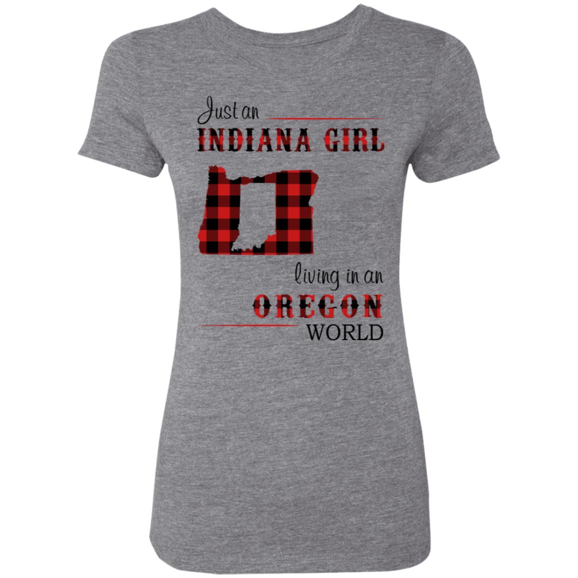 Just An Indiana Girl Living In An Oregon World T-Shirt - T-shirt Born Live Plaid Red Teezalo