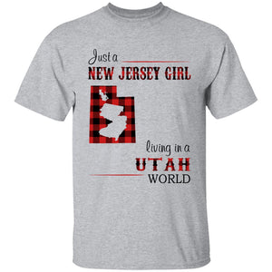 Just A New Jersey Girl Living In A Utah World T-shirt - T-shirt Born Live Plaid Red Teezalo