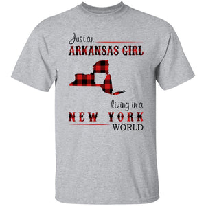 Just An Arkansas Girl Living In A New York World T-shirt - T-shirt Born Live Plaid Red Teezalo