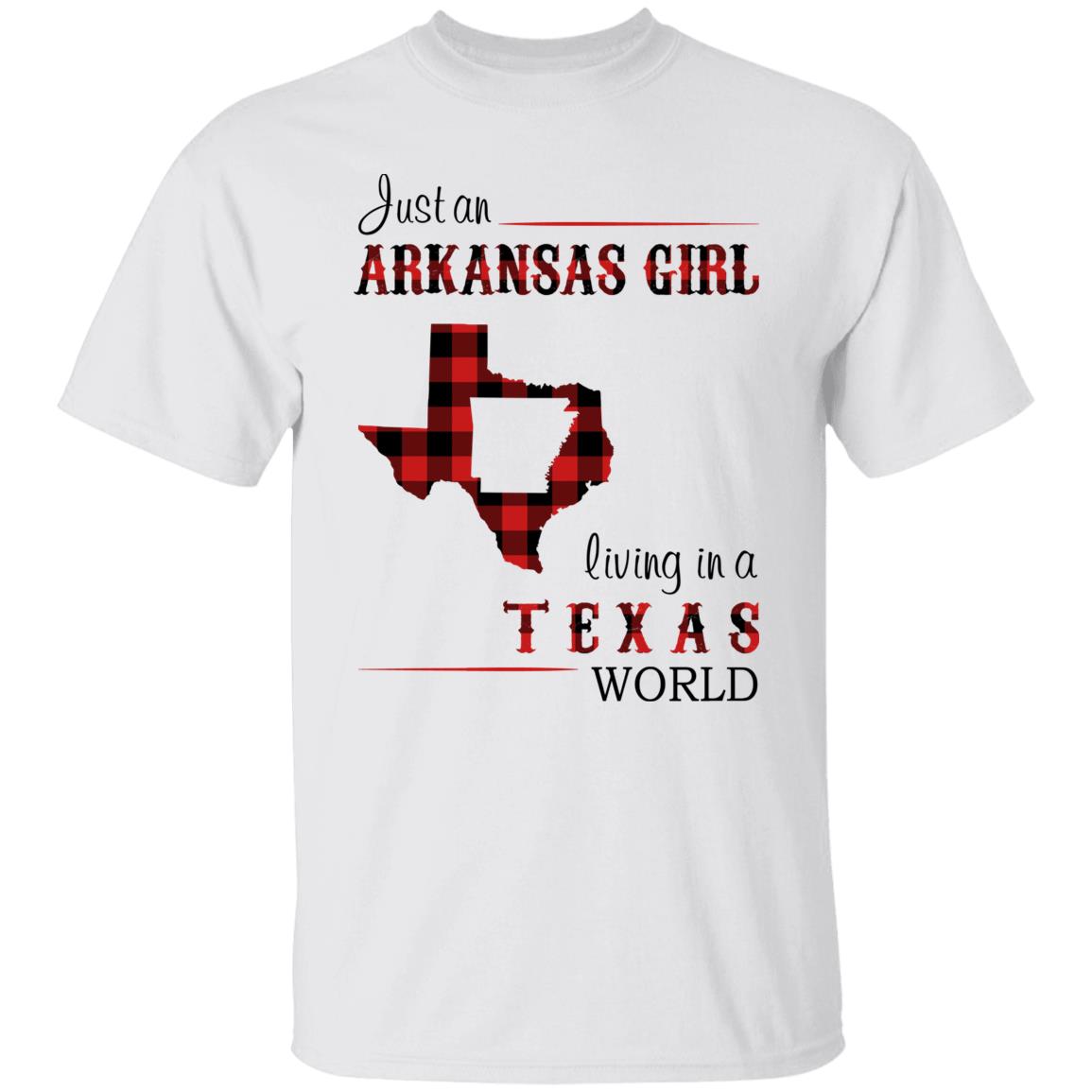 Just An Arkansas Girl Living In A Texas World T-shirt - T-shirt Born Live Plaid Red Teezalo