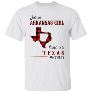 Just An Arkansas Girl Living In A Texas World T-shirt - T-shirt Born Live Plaid Red Teezalo