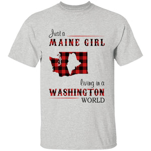 Just A Maine Girl Living In A Washington World T-shirt - T-shirt Born Live Plaid Red Teezalo
