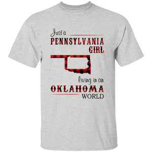 Just A Pennsylvania Girl Living In An Oklahoma World T-shirt - T-shirt Born Live Plaid Red Teezalo