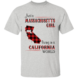 Just A Massachusetts Girl Living In A California World T-shirt - T-shirt Born Live Plaid Red Teezalo