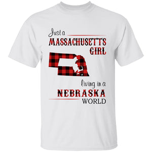 Just A Massachusetts Girl Living In A Nebraska World T-shirt - T-shirt Born Live Plaid Red Teezalo