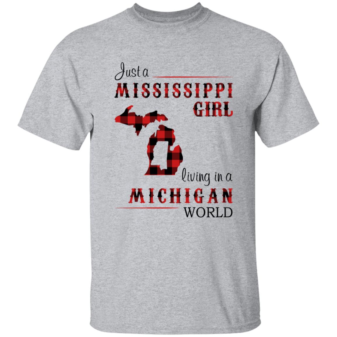 Just A Mississippi Girl Living In A Michigan World T-shirt - T-shirt Born Live Plaid Red Teezalo